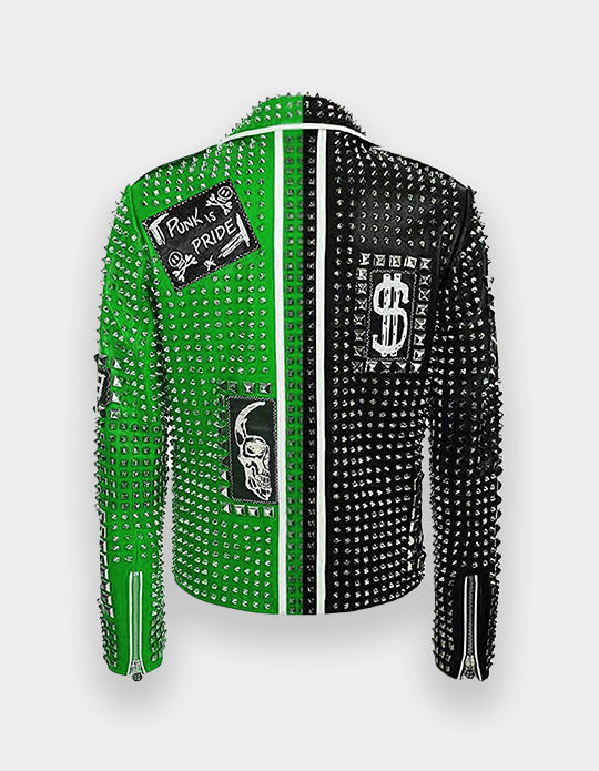 Men's Multi Color Full Studded Embroidery Patches Leather Jacket, Biker-Jacke mit Nieten